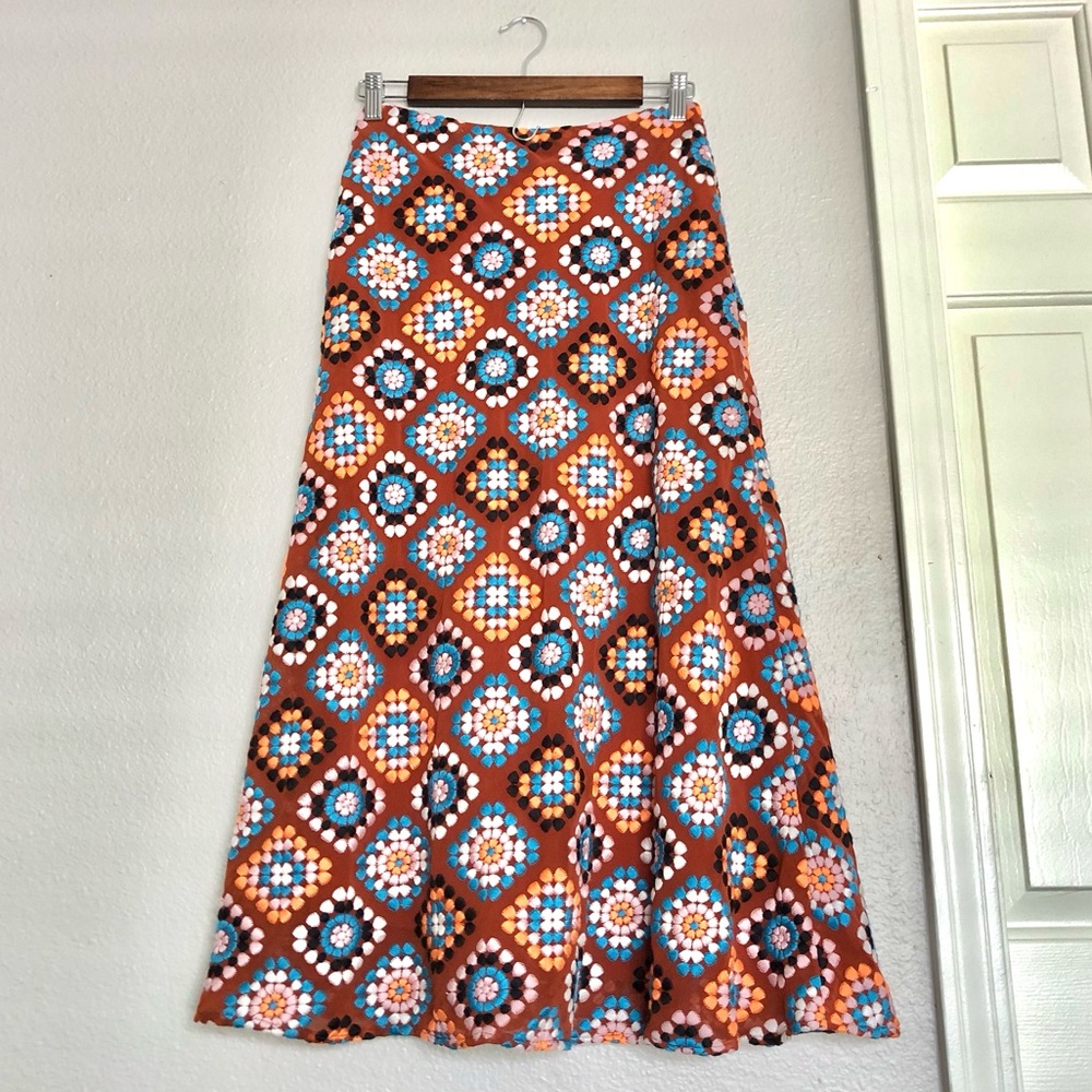 NWOT Anthropology Boho Tile-Embroidered Maxi Skirt in Rust - Picture 9 of 9